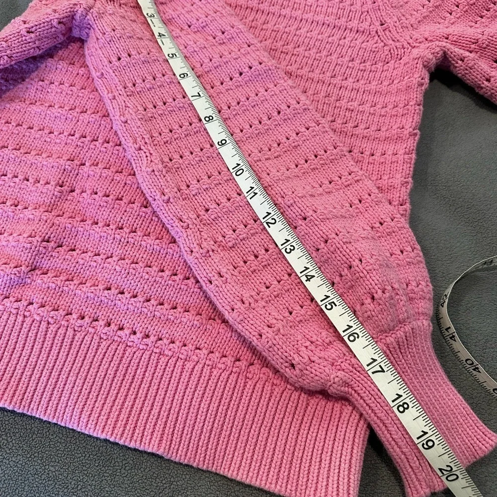 J.Crew Size S Balloon Sleeve Pointelle crochet Sweater Baby Pink Cotton Blend.